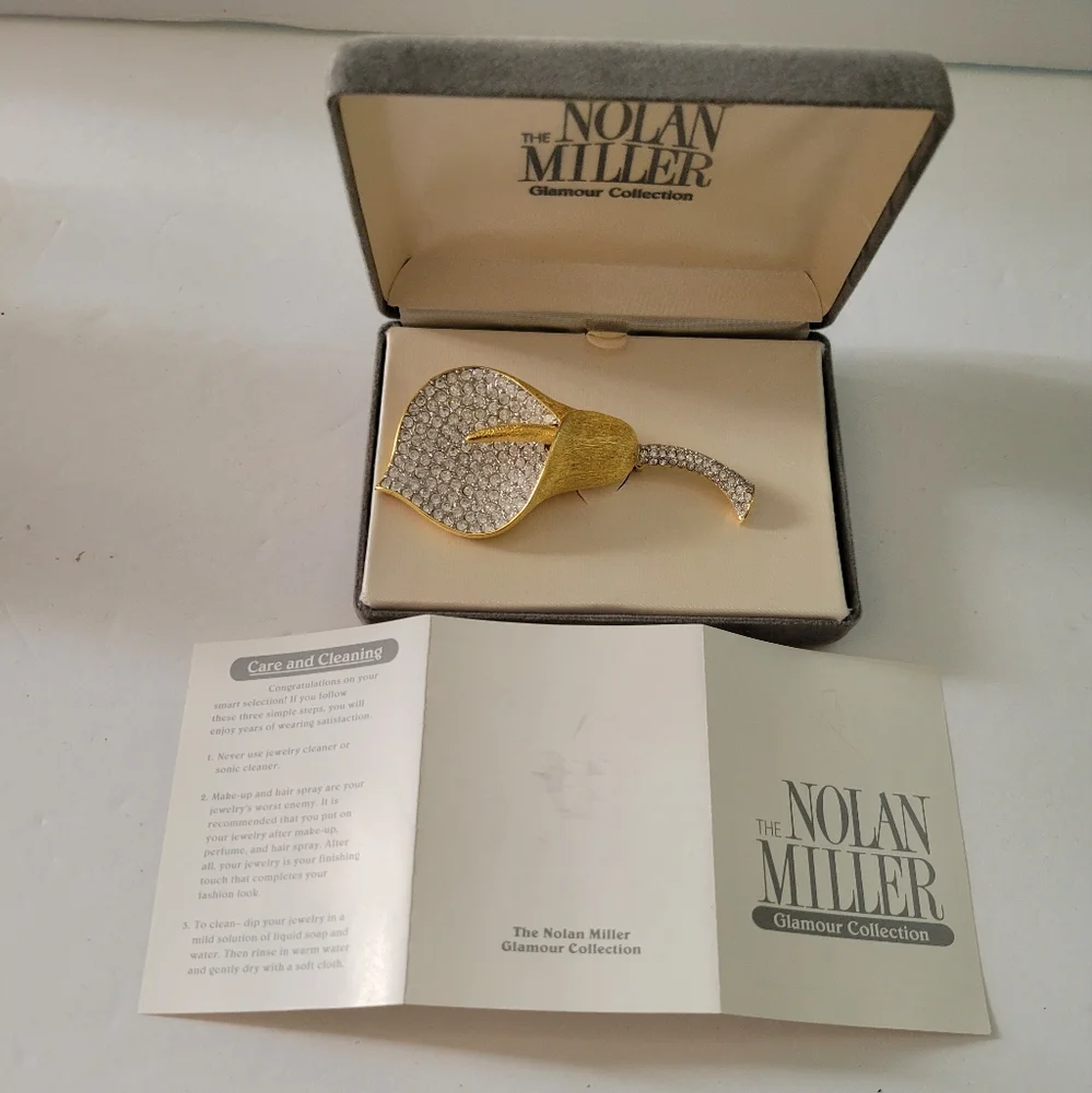 Nolan Miller Calla Lily Brooch In Box Crystals Goldtone